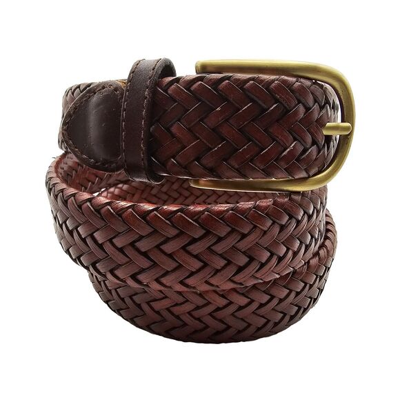 Perry Ellis Portfolio Leather Braided Belt Brown Brass 38 - 95 - Picture 1 of 5